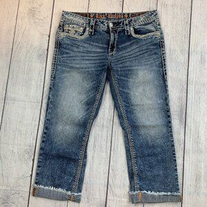 Rock Revival Janelle Jeans sz 31 Capri Inseam 24" Embellished Pockets